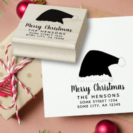 Sello De Caucho Dirección de la familia Santa Hat con guión navida