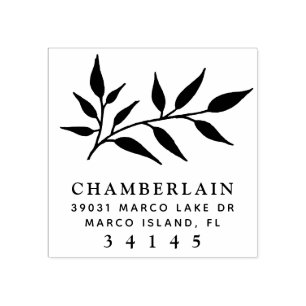 Sello De Caucho Dirección de Monograma de Hojas Botánicas Dibujada