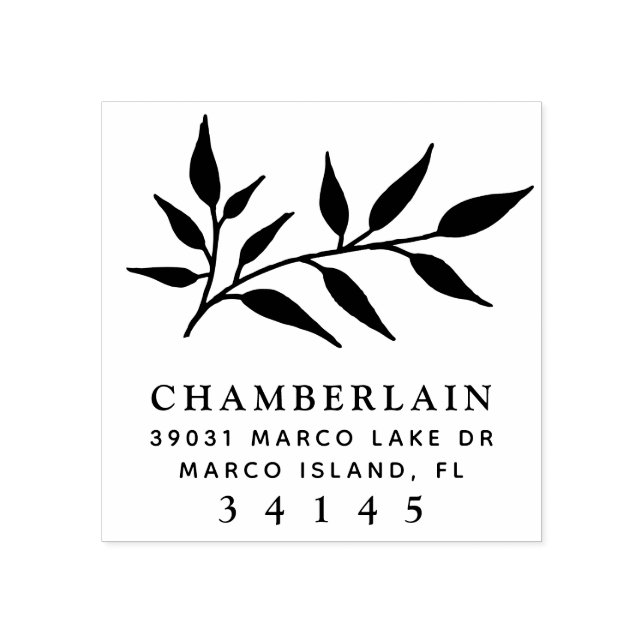 Sello De Caucho Dirección de Monograma de Hojas Botánicas Dibujada (Impresión)