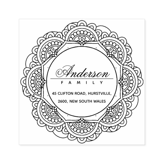 SELLO DE CAUCHO DIRECCIÓN DE REGRESO DE NOMBRE DE LA FAMILIA DE PE (Impresión)