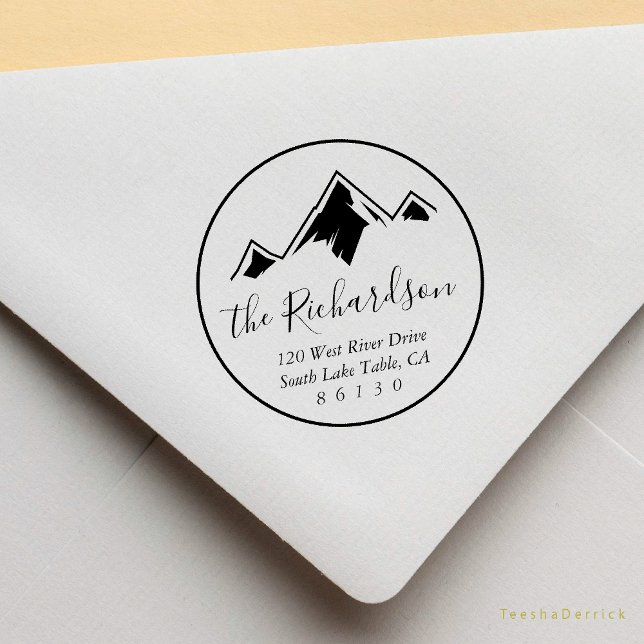 Sello De Caucho Dirección de retorno de esbozo de montaña autoentr (Mountain Sketch Return Address Self-inking Rubber Stamp, Rustic New home address announcement)