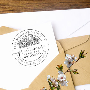 Sello De Caucho Dirección de retorno de la familia de flores silve