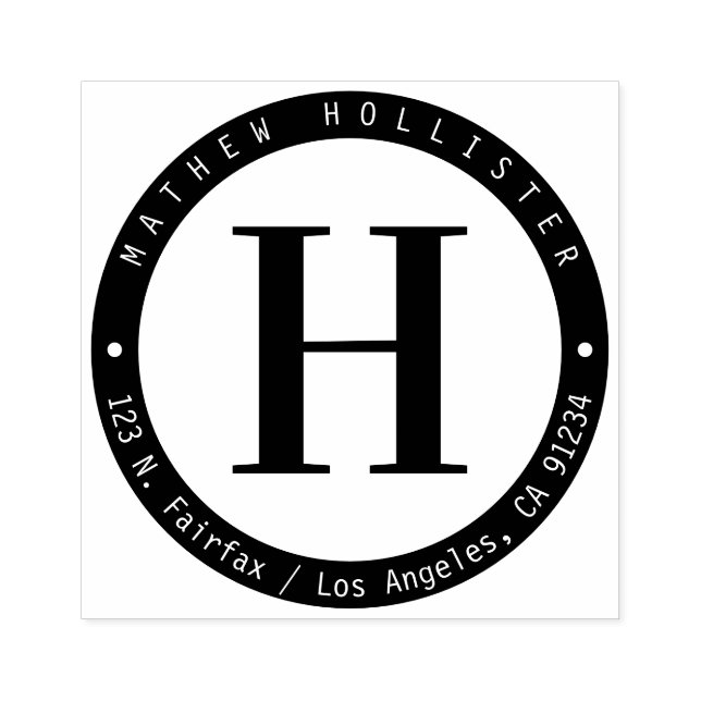 Sello De Caucho Dirección de retorno de monograma de círculo negro (Impresión)