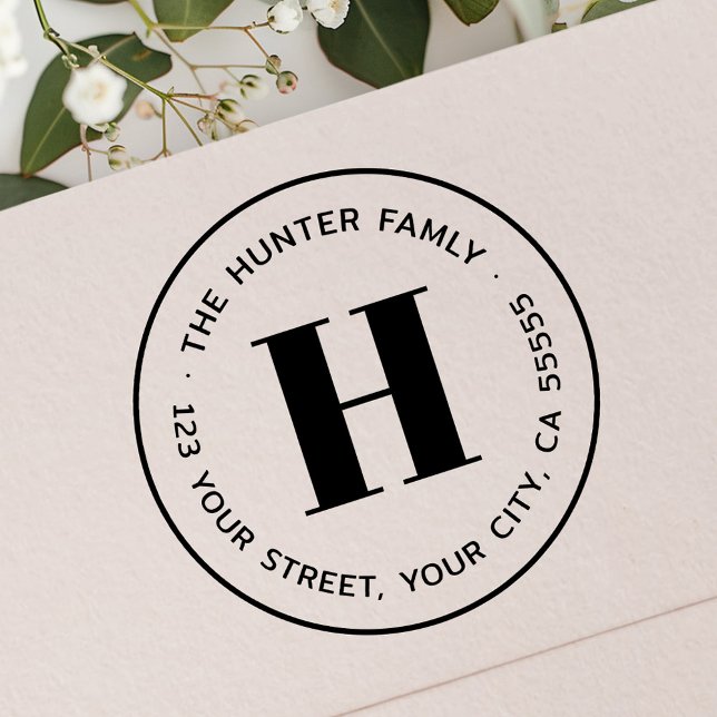 Sello De Caucho Dirección de retorno de monograma mínima moderna (Modern minimal monogram return address rubber stamp)