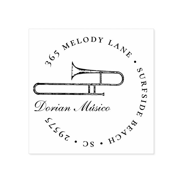 Sello De Caucho Dirección de retorno de música de trombona de cuer (Impresión)