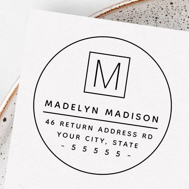 Sello De Caucho Dirección de retorno de redondeo mínimo inicial (Monogram initial minimal round return address rubber stamp)