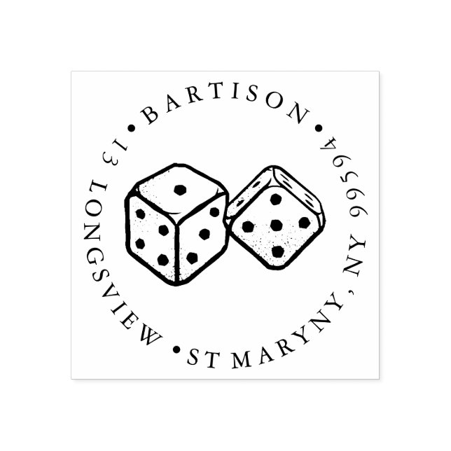 SELLO DE CAUCHO DIRECCIÓN DE RETORNO DE RONDA DE DICE DE TATTOO (Impresión)