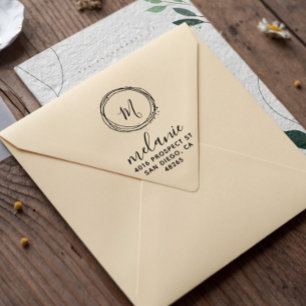 Sello De Caucho Dirección de retorno elegante Monograma Minimalist