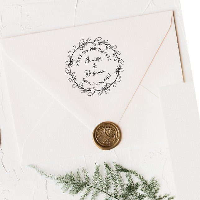 Sello De Caucho Dirección de retorno floral moderna, pareja (Subido por el creador)