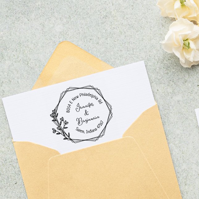 Sello De Caucho Dirección de retorno floral moderna, pareja (Subido por el creador)