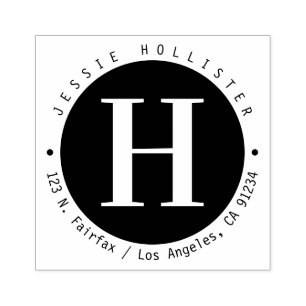 Sello De Caucho Dirección de retorno monogramada de círculo negro 
