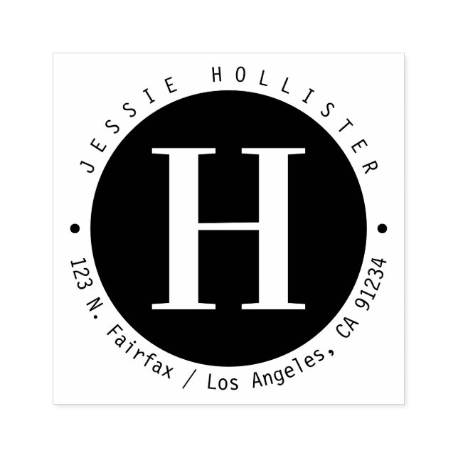 Sello De Caucho Dirección de retorno monogramada de círculo negro  (Impresión)