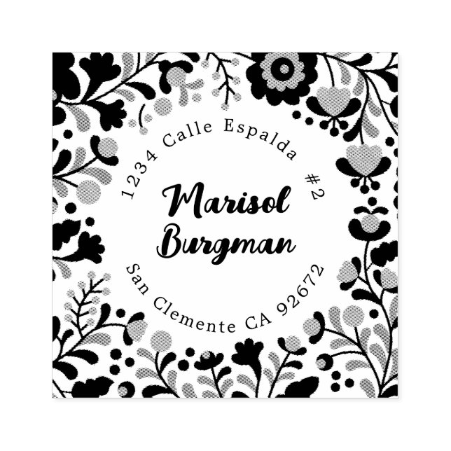 Sello De Caucho Dirección floral del bordado mexicano (Impresión)