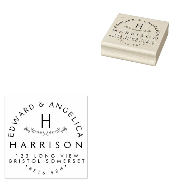 Sello De Caucho Dirección floral para negocios, flor R personaliza (Sellado)