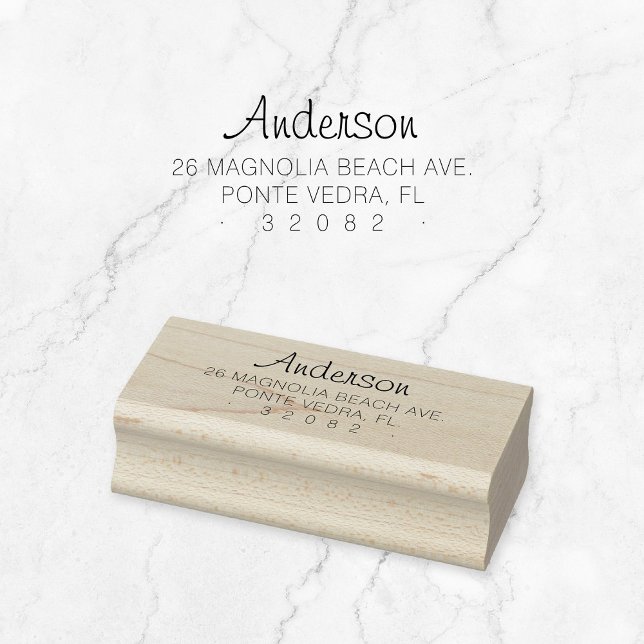 Sello De Caucho Dirección Mínima De Devolución De Personalizado 04 (Modern, elegant typography wooden return address stamp. Create your own!)