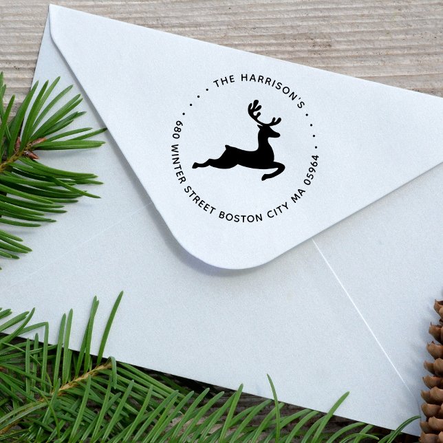 Sello De Caucho Dirección moderna de retorno de renos (Modern Reindeer Return Address Rubber Stamp)