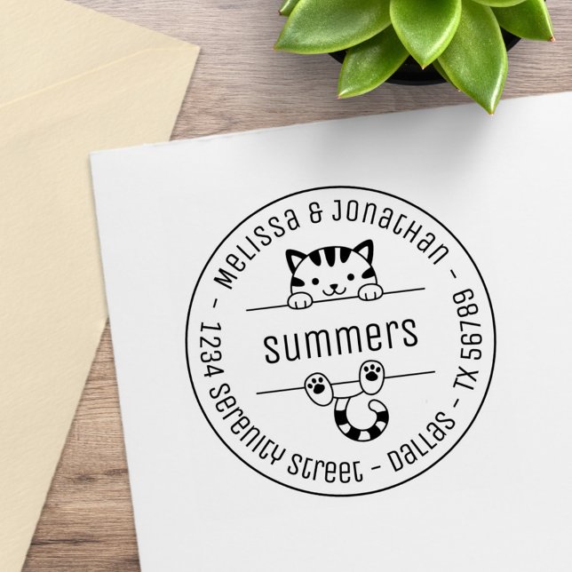 Sello De Caucho Dirección redonda de la familia de parejas de gato (Subido por el creador)