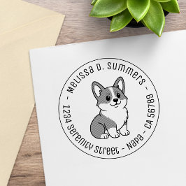 Sello De Caucho Dirección redonda de perro Corgi lindo