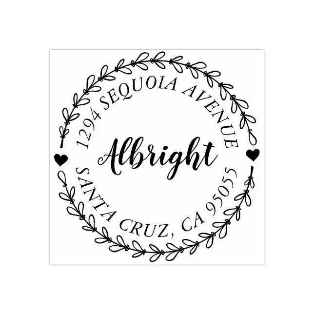 Sello De Caucho Dirección Rustic Script & Hand Drawreath Wreath Re (Impresión)