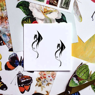 Sello De Caucho Diseño de ilustración tribal de dragón blanco negr