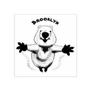 Sello De Caucho Diseño de personalizados de quokka saltando feliz