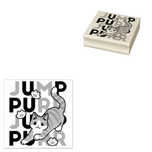 Sello De Caucho Diseño de salto de gato lúdico - Grabación de Pun 