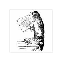 Divertido loro con lentes de lectura y pastel de p