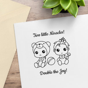 Sello De Caucho Doble Niña Oso Baby Shower 2