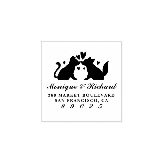 Sello De Caucho Dog Pareja Silhouette Boda Nombres Dirección de de (Impresión)