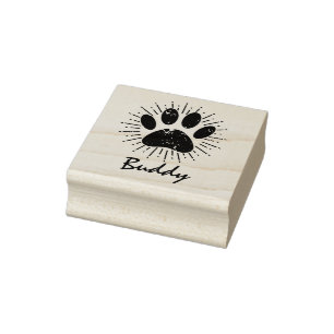 Sello De Caucho Dog Paw Sunburst Nombre personalizado Firma de gom