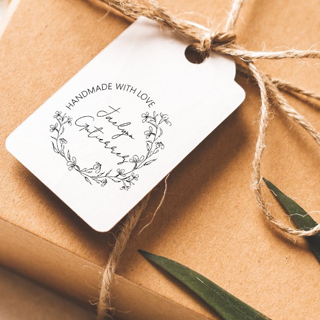 Sello De Caucho Doodle floral hecho a mano con amor (Floral Doodle Handmade With Love Rubber Stamp)