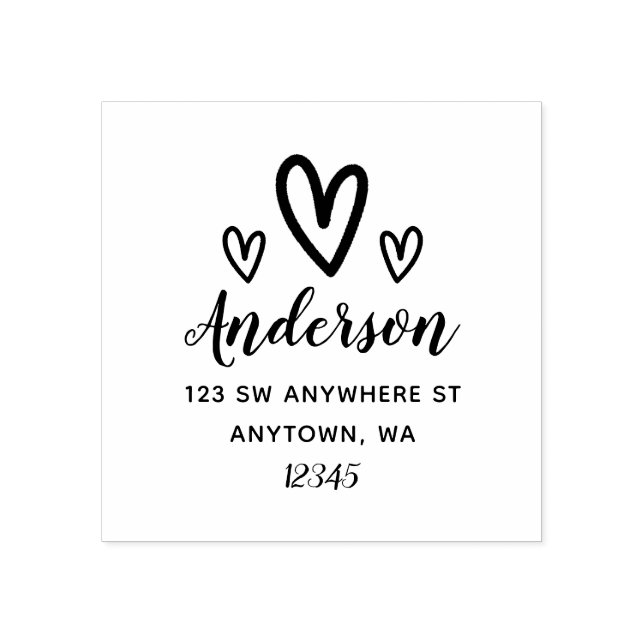 Sello De Caucho Doodle Hearts Return Address Personalized (Impresión)