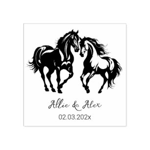 Sello De Caucho Dos caballos enamorados pareja de caballos blancos