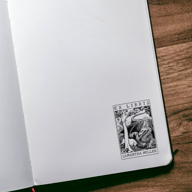 Sello De Caucho Dragón Antiguo Ex Libris Biblioteca Libro Personal (Subido por el creador)