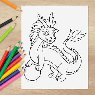 Sello De Caucho Dragón Chino Colorea Me