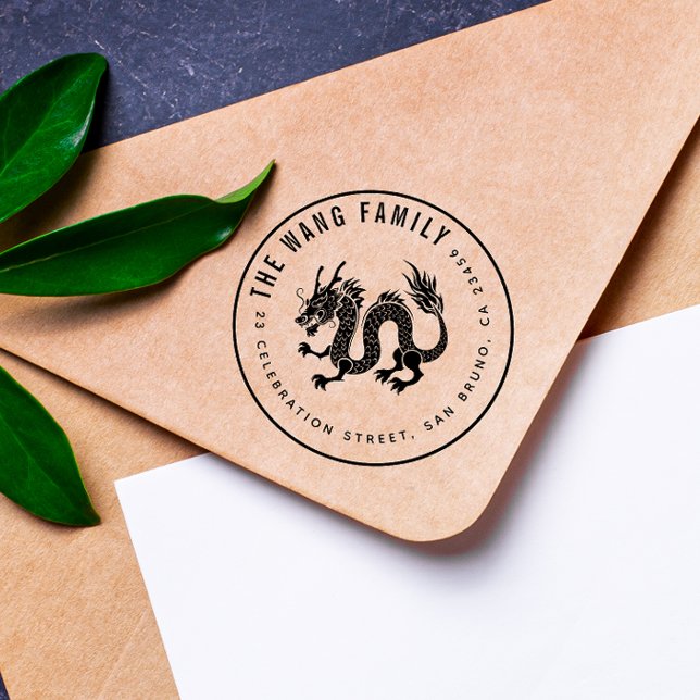 Sello De Caucho Dragón chino | Dirección de devolución de nombre d (Rubber Stamp Mock-up)