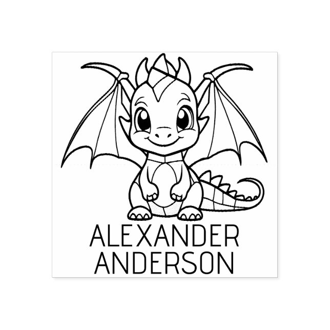 Sello De Caucho Dragón de bebé lindo personalizable (Impresión)
