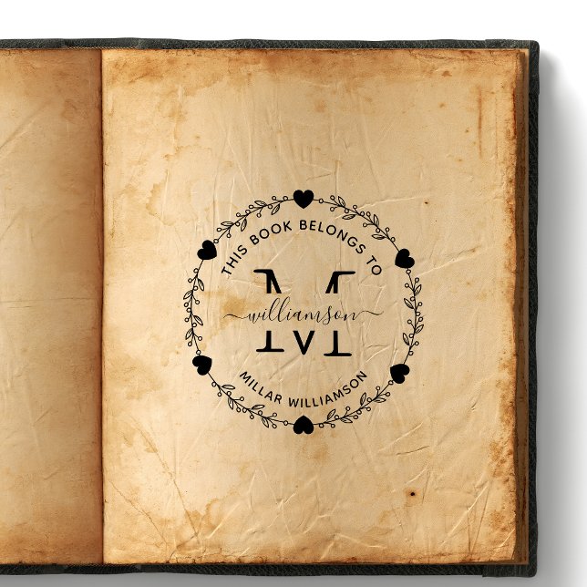 Sello De Caucho Dueño de libro de corona de monograma de corazón e (Subido por el creador)