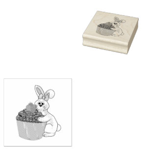 Sello De Caucho Dulce conejo abrazando tarta de fresa