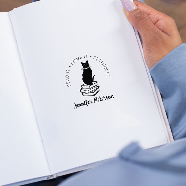 Sello De Caucho El gato lo lee, me encanta, regresa, libro (Subido por el creador)