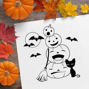 Sello De Caucho El gato negro de Halloween y las calabazas me colo