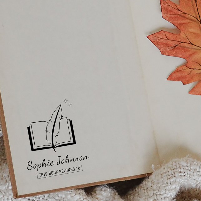 Sello De Caucho El Libro De Plumas De Pluma De Nombre Personalizad (Custom Name Feather Pen Book Belongs To Teacher Rubber Stamp)