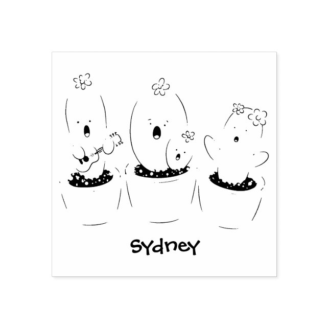 Sello De Caucho El trío de cactus lindo canto ilustracion personal (Impresión)