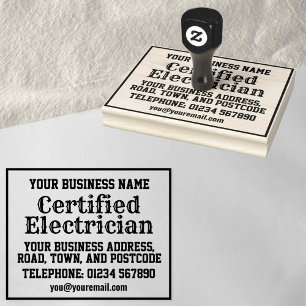 Sello De Caucho Electricista certificado con nombre, dirección, et