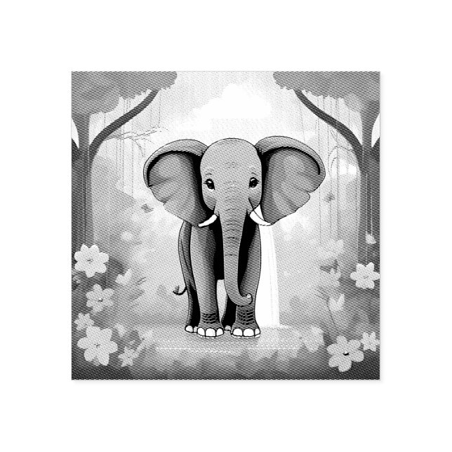 Sello De Caucho Elefante Bebé Whimsical Azul, (Impresión)