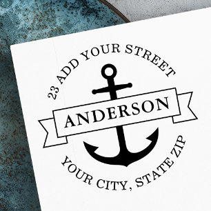 Sello De Caucho Elegant anchor and banner nautical return address