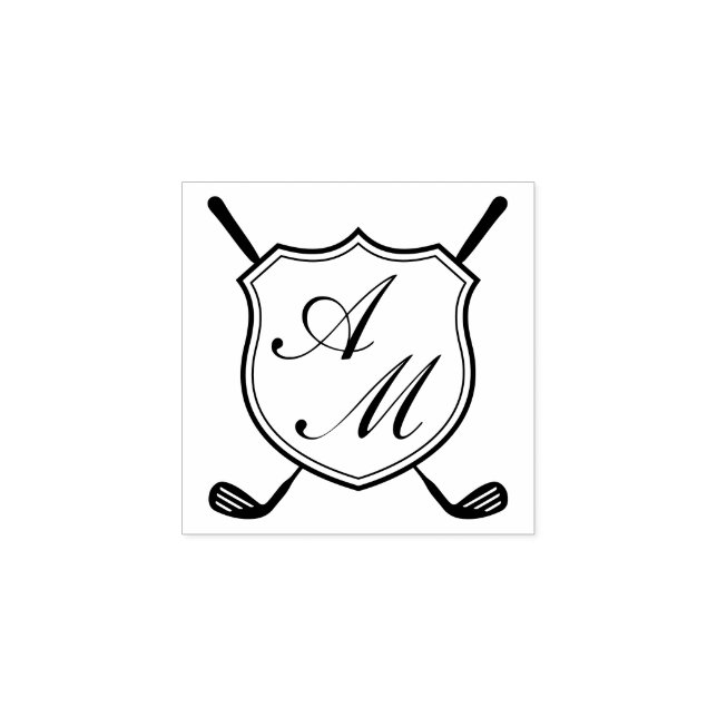 Sello De Caucho Elegant Black Golf Monogram Crest (Impresión)