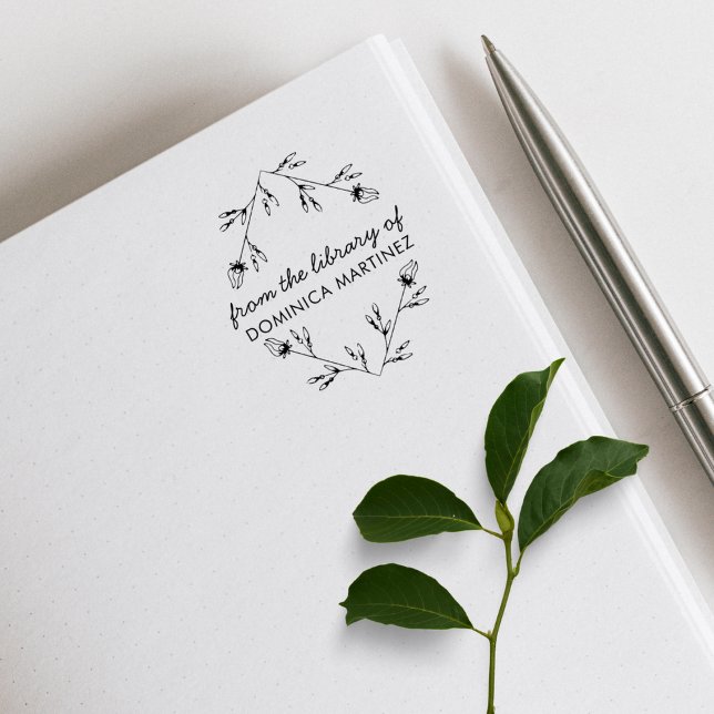 Sello De Caucho Elegant Floral Diamond Custom Name Library Book (Subido por el creador)