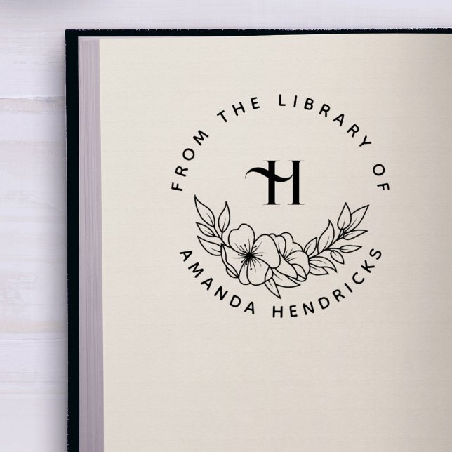 Sello De Caucho Elegant Initial Flowery Custom Library Book (Subido por el creador)