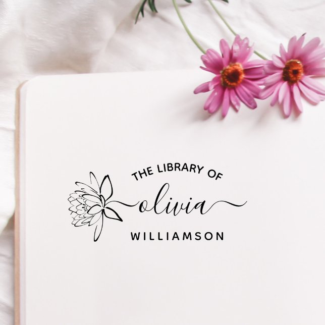 Sello De Caucho Elegant Lotus Flower Elegant Custom Name Library (Subido por el creador)